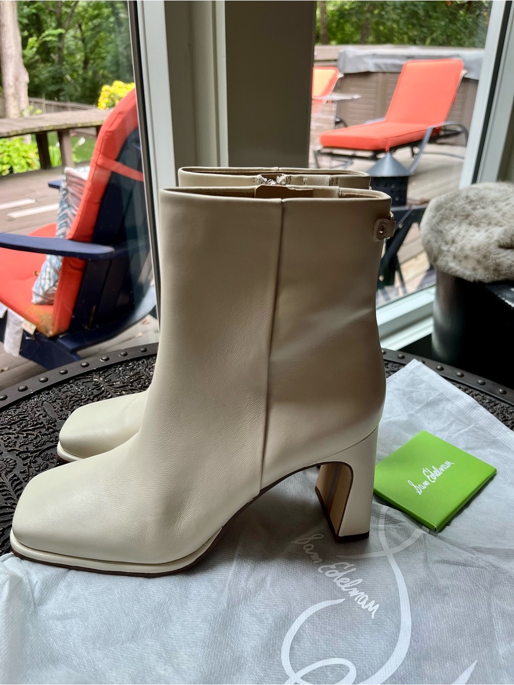 NEW SAM EDELMAN IRIE SQUARE TOE ANKLE BOOTIES IVORY LEATHER 8.5 - Picture 2 of 7